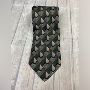 Towncraft Mens Neck Tie Olive Green Gray Tan Abstract Geometric 58” Long 4” Wide